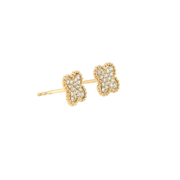 14K Yellow Gold Cluster Diamond Floral Stud Earrings