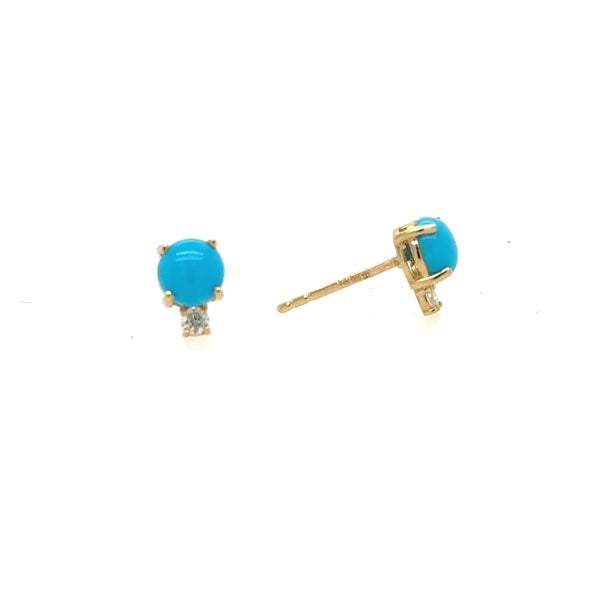 14K Yellow Gold Turquoise and Diamond Stud Earrings