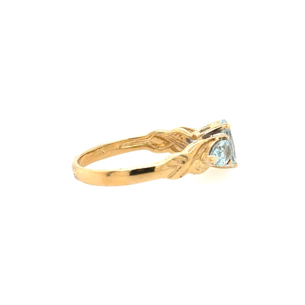 14K White Gold Three Blue Topaz Ring Size 9US