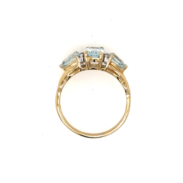 14K White Gold Three Blue Topaz Ring Size 9US
