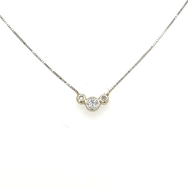 14K White Gold "Past, Present, Future" Dainty Three Diamond Necklace 16"