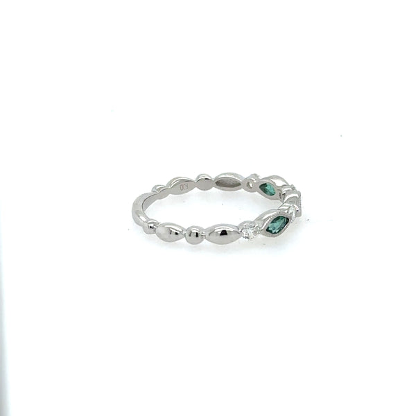 14K White Gold Diamond TWT 0.16-Carat Round and Emerald 0.16-Carat Marquise Delicate Stacking Ring Size 6 US