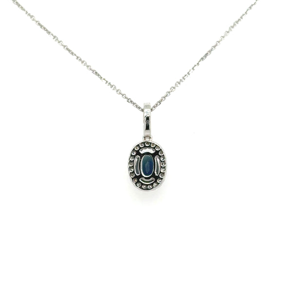 14K White Gold Dainty Blue Sapphire and Halo Diamond Necklace 18"