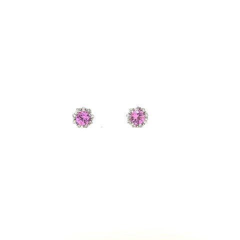 14K White Gold Pink Tourmaline and Diamond Stud Earrings