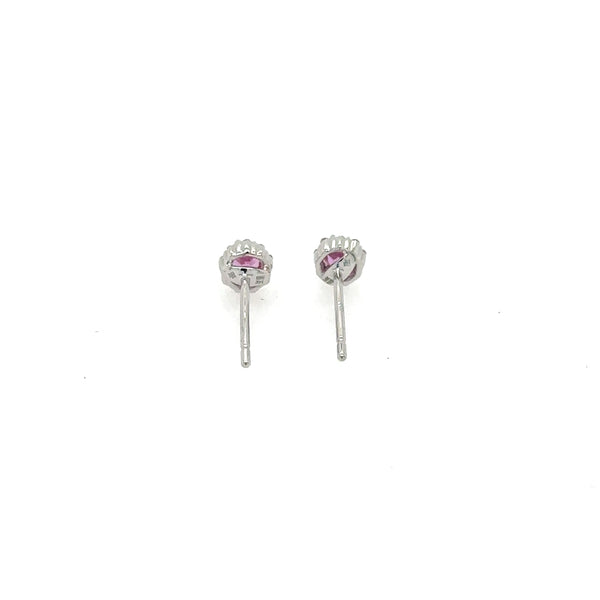 14K White Gold Pink Tourmaline and Diamond Stud Earrings