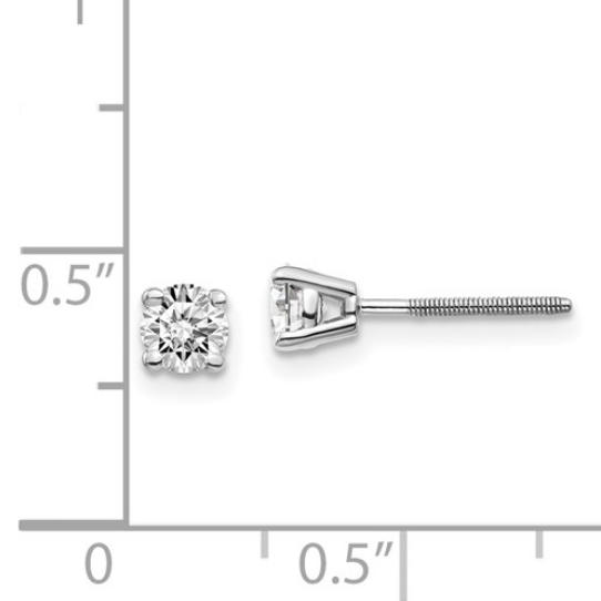 14K White Gold  0.50 CT Round Screw-Post Diamond Stud Earrings
