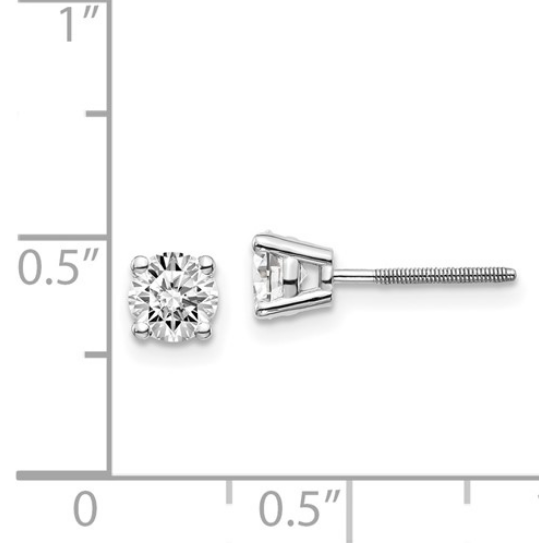 14K White Gold 0.75 CT Round Screw-Post Diamond Stud Earrings