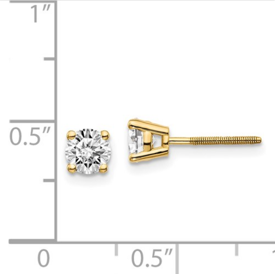 14K Yellow Gold 0.75 CT Round Screw-Post Diamond Stud Earrings