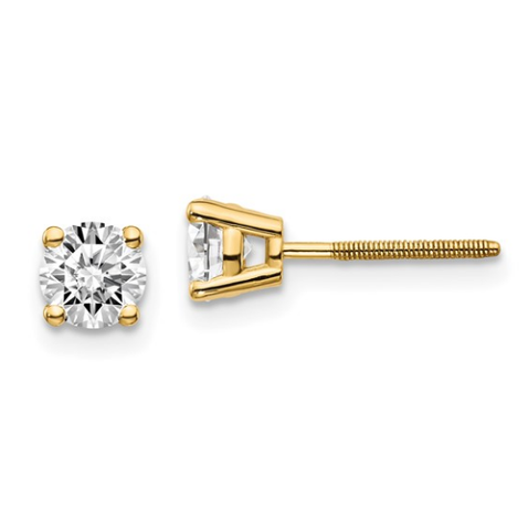 14K Yellow Gold 0.75 CT Round Screw-Post Diamond Stud Earrings