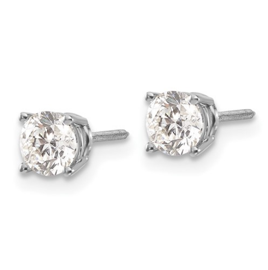 14K White Gold 1.0 CT Round Screw-Post Diamond Stud Earrings