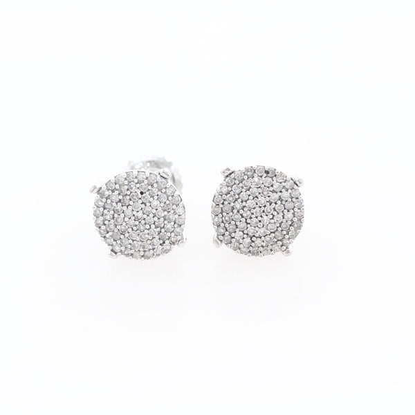 10K White Gold Round Pave Cluster Diamond Earrings with 1-Carat Diamond