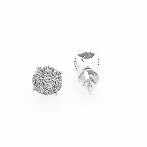 10K White Gold Round Pave Cluster Diamond Earrings with 1-Carat Diamond