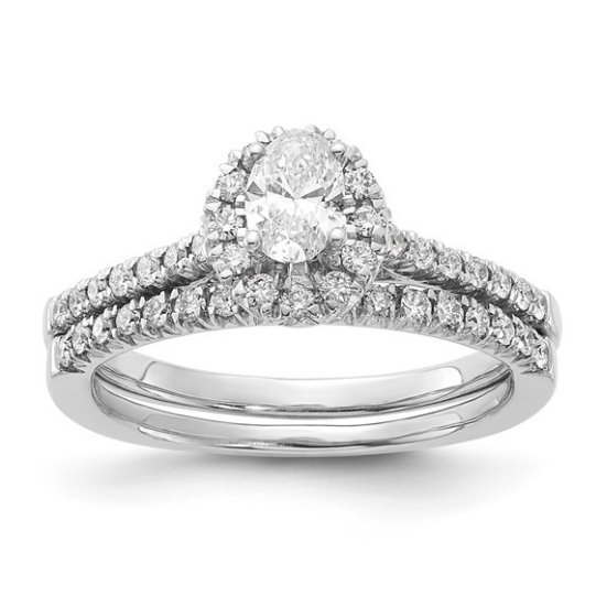 14K White Gold Halo Oval Diamond Wedding Ring Set