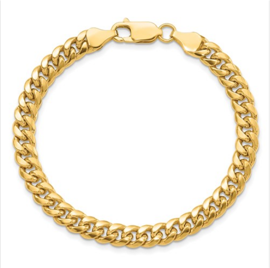 14K Yellow Gold Semi-Solid Miami Cuban Men's Chain Bracelet