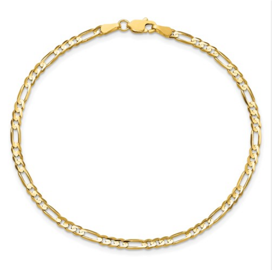 14K Concave Open Figaro with Lobster Clasp Men's Chain Bracelet
